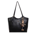 Elegante borsa tote nera in ecopelle con scritta dorata e ciondolo a coniglietto - Con Ciondolo / Nero