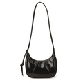Borsa a mezzaluna in pelle verniciata nera minimalista con nodo e tracolla sottile - Nero