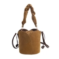 Retro suede bucket bag with petal structure, drawstring heart pendant and shoulder strap - Brown