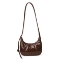 Borsa a spalla a mezzaluna marrone scuro in vernice lucida con dettaglio nodo vintage - Marrone