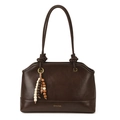 Bolso de hombro vintage grande marrón oscuro para mujer con borla de cuentas y logo dorado - Marrón