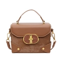 Retro dark khaki square handbag with textured suede panels and golden swivel buckle - Brown