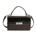 Elegant black glossy square handbag with silver metallic buckle and shoulder strap - With Pendant / Black
