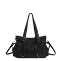 Schwarze Retro-Motorradtasche mit doppelten Gürtelschnallen und silbernen Nieten - Schwarz