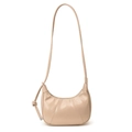 Minimalist beige crescent shoulder bag with smooth faux leather and knotted strap detail - Khaki
