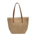 Grande borsa tote in paglia naturale con manici in pelle marrone per uno stile estivo chic - Bianco Sporco