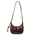 Deep brown glossy crescent shoulder bag with pleated details and knotted strap design - Burgundy