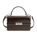 Elegant dark brown leather handbag with top handle and silver metal hardware details - With Pendant / Brown