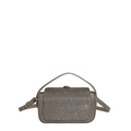 Sac à main carré en strass argenté avec fermoir doré et bandoulière réglable - Marron