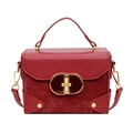 Classic red square shoulder bag with gold metal oval twist lock and handle - Red