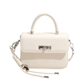 Cream white rectangular mini handbag with heart pendant and silver metal turn-lock - White
