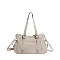 Minimalist beige oversized tote bag in smooth leather with vertical zipper pockets - White