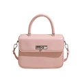 Pink minimalist crossbody square handbag with silver metal lock and top handle - Pink