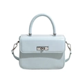 Chic light blue square handbag with silver metal twist lock and detachable strap - Blue