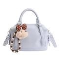 Light blue-grey Boston handbag with soft faux leather finish and cute puppy charm - With Pendant / Blue