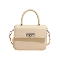 Chic cream small square handbag with silver metal lock and detachable crossbody strap - Beige