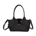 Large black crossbody handbag with lychee texture, golden crescent clasp and bear charm - Black