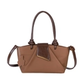 Brown faux leather handbag with dark brown contrast flap and golden metal charm - Mocha