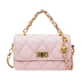 Chique kersenroze gewatteerde lederen baguette tas met gouden ketting en draaislot - Roze