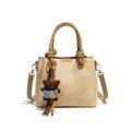 Sac seau vintage beige avec poignée, bandoulière et pendentif ours mignon - Avec Pendentif / Beige