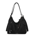 Schwarze matte Leder-Hobo-Tragetasche mit dekorativem Reißverschluss und kleiner Tasche - Schwarz