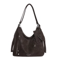 Dunkelbraune Hobo-Tasche aus gebürstetem Leder mit großem Fassungsvermögen und Quaste - Braun