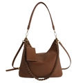Caramel brown pebbled leather tote bag with metal chain handle and small card pouch - Caramel color