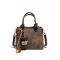 Sac seau vintage marron avec pendentif ourson et bandoulière réglable pour femmes - Avec Pendentif / Marron