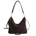 Dark brown lychee pattern leather hobo bag with adjustable strap and chain link - Brown