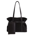 Deep coffee large tote bag with accessory pouch and contrast white stitching - Brown