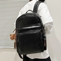 Zaino nero in pelle PU stile vintage con ciondolo a forma di orso per studenti - Nero (Con Ciondolo)