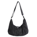 Large dark grey washed denim hobo bag with adjustable shoulder strap and silver zipper - Black
