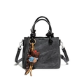 Sac fourre-tout en toile gris foncé avec poignées nouées et breloque petit ours - Avec Pendentif / Noir