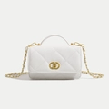 White quilted crossbody bag with gold chain strap and textured faux leather finish - White