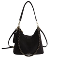 Black large tote bag with gold chain strap, small coin purse charm, and logo detail - Brown