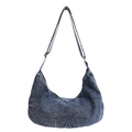 Dark blue washed denim crossbody bag with white stitching and adjustable shoulder strap - Vintage Blue