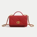 Red quilted leather small square bag with golden double-ring buckle and chain strap - Red