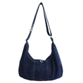 Large capacity dark blue denim hobo bag with adjustable wide strap and zip closure - Dark Blue