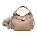 Sac seau beige en cuir à motif litchi avec un charmant lapin en peluche - Avec Pendentif / Kaki
