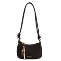 Dunkelbraune Wildleder-Tasche in Halbmondform mit Knotengurt und Perlenanhänger - Mit Anhänger / Braun