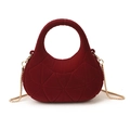 Mini burgundy velvet geometric handbag with gold chain strap and ring handle - Triangle Quilted - Red