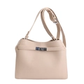 Sac fourre-tout minimaliste en cuir grainé beige avec fermoir argenté et bandoulière réglable - Blanc Cassé