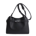 Sac fourre-tout noir classique en cuir grainé avec fermoir rectangulaire en métal argenté - Noir