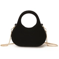 Black velvet hobo handbag with geometric stitching and gold chain strap detail - Triangle Quilted - Black