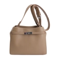 Sac fourre-tout minimaliste en cuir kaki avec fermoir pivotant et finitions argentées - Gris