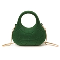 Matte dark green suede moon bag with geometric quilting and gold chain strap - Style 1 Green