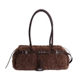 Deep brown faux shearling tote bag with leather strap and metal buckle detail - 33*10*15 / Brown