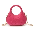 Mini rose red crossbody bag with matte geometric pattern and golden chain strap - Triangle Quilted - Rose Red