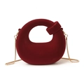 Red matte suede crescent handbag with gold chain strap for women, minimalist luxury style - Twisted Knot - Red