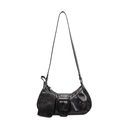 Retro-Schultertasche in Schwarz mit Schnallendetail und kleiner Zusatztasche - Schwarz